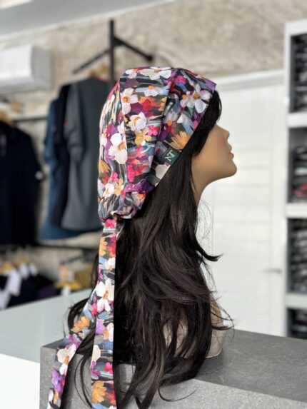 کلاه حجاب (بند بلند)-آبرنگی گل ریز